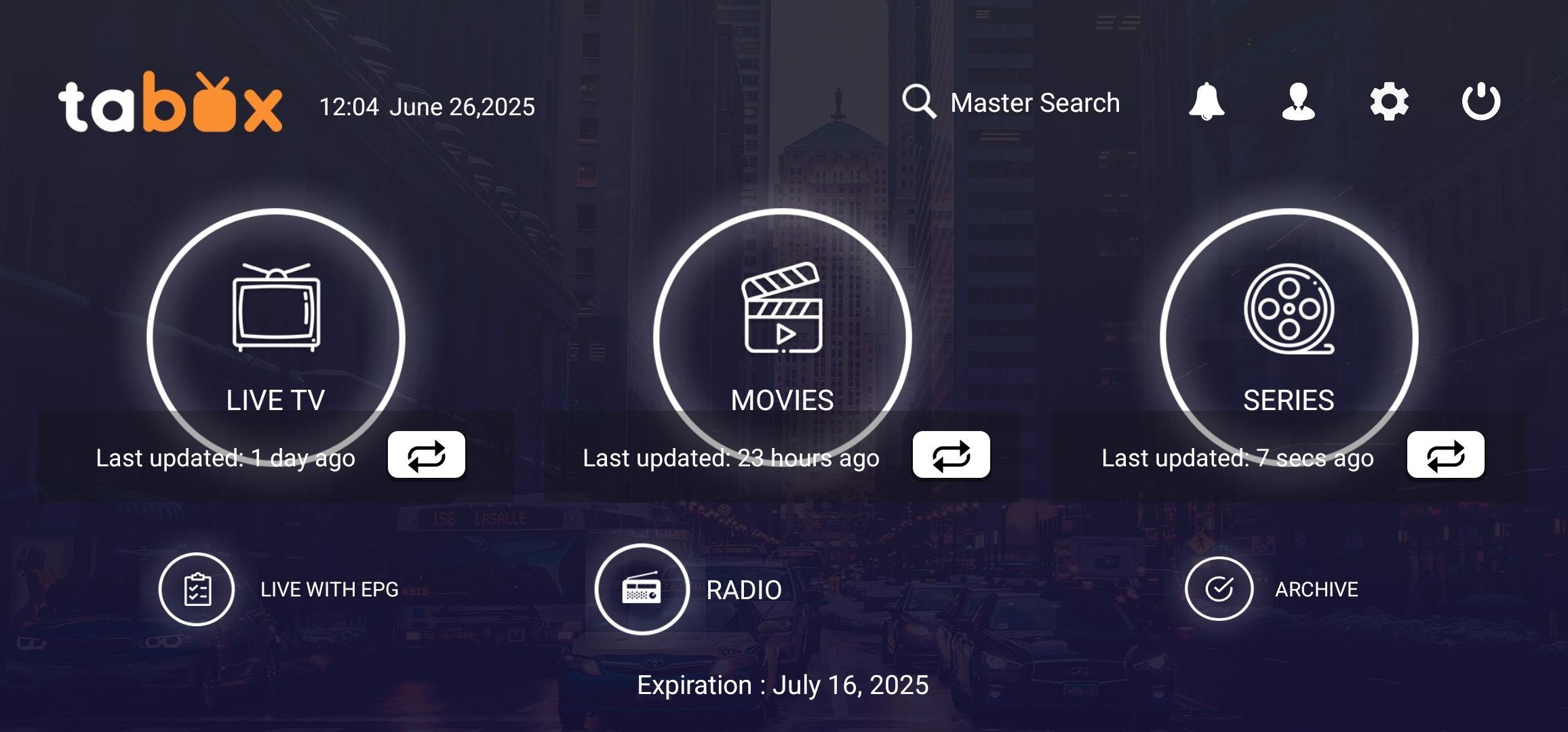 TABOX Hauptmenü Screenshot